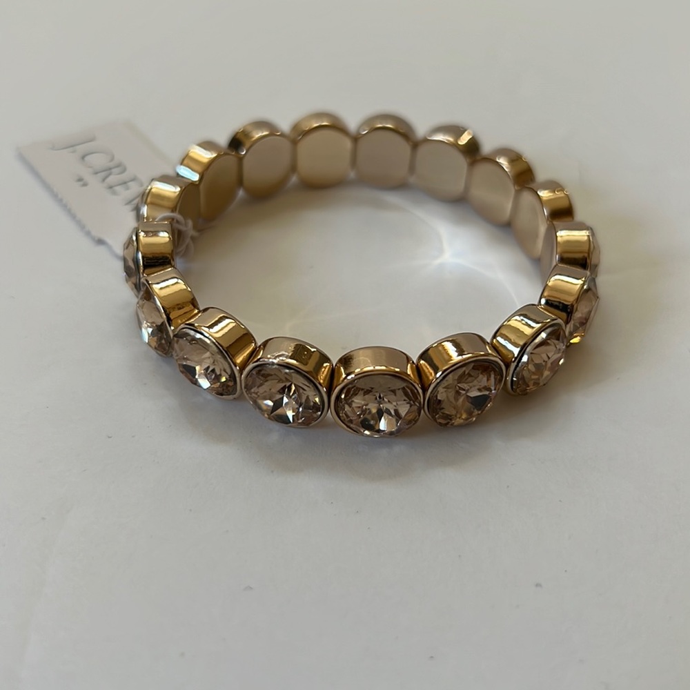 J. Crew Champagne Crystal Gold Tone Stretch Bracelet